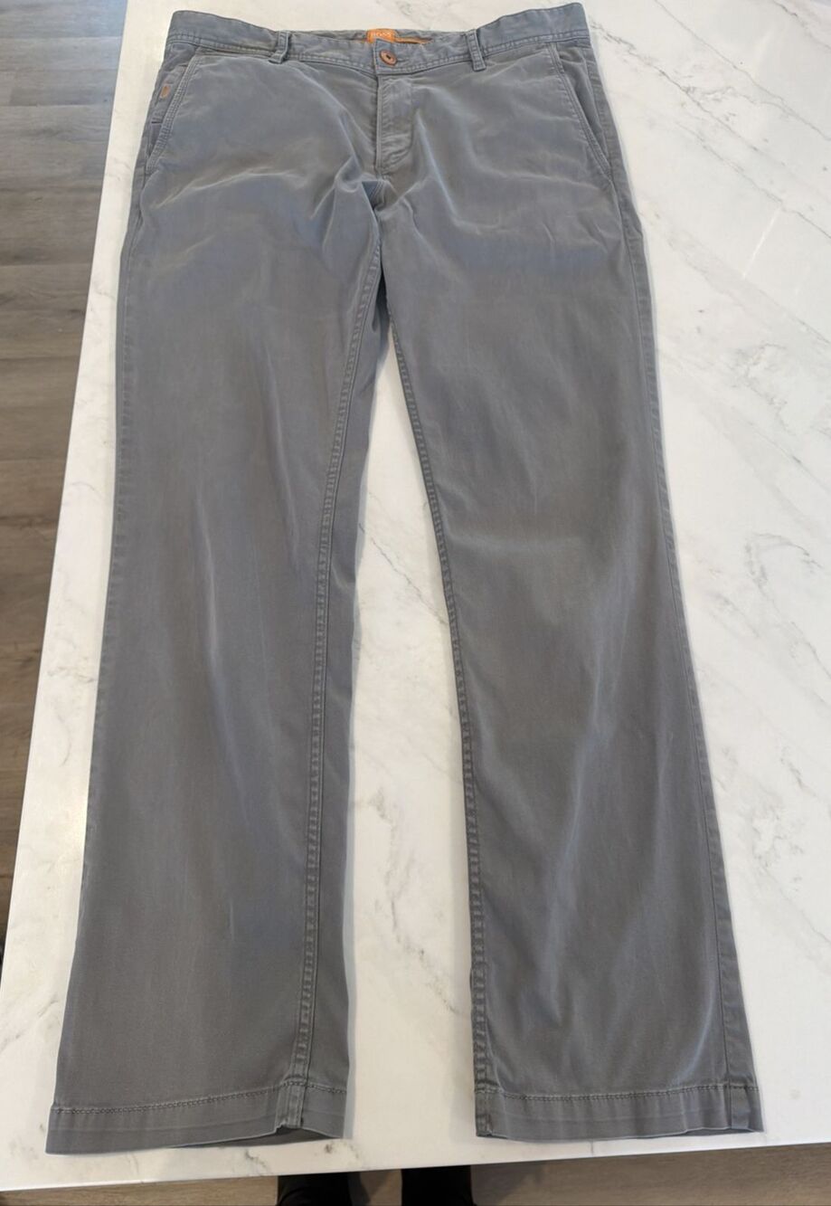 Boss Orange by Hugo Boss Gray Cotton Flat Front Casual Chino Trousers 34/30